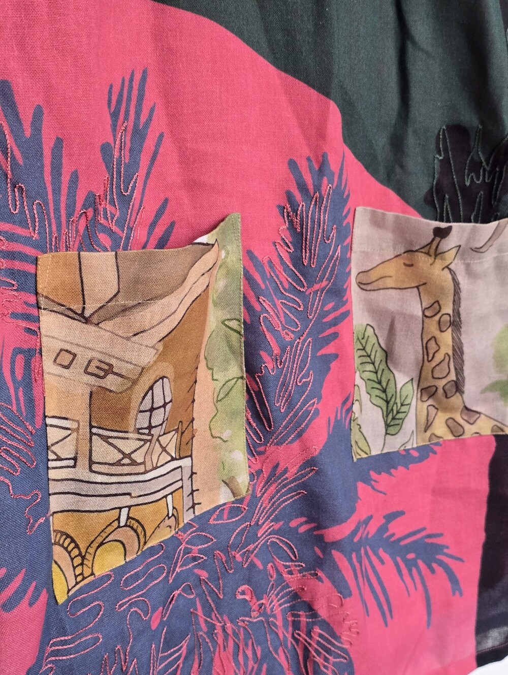 Geisha Designs Safari Art Linen Blend Tunic Dress Embroidered Pockets S - Picture 10 of 17